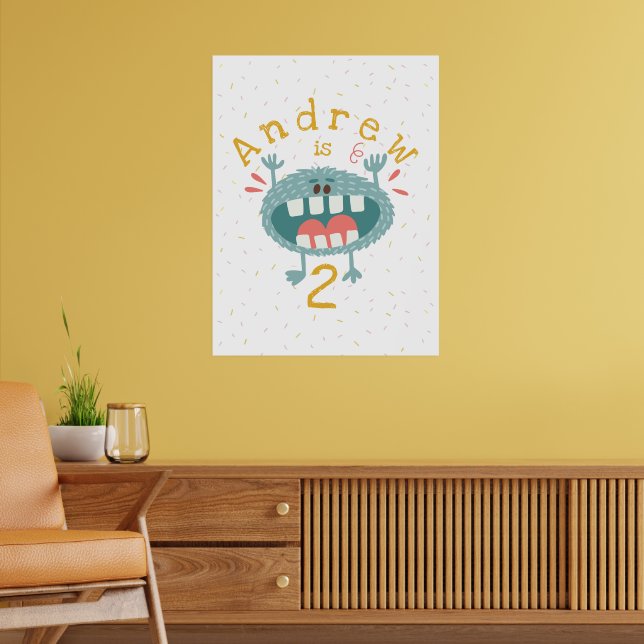 Customisable Cute Teal Monster Poster (Living Room 2)