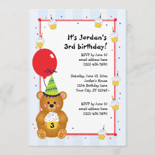 Customisable Cute Teddy Bear Birthday Invitation