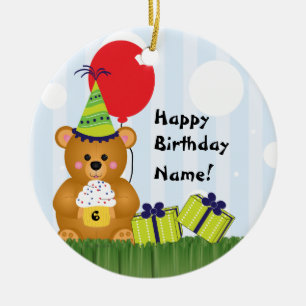 Customisable Cute Teddy Bear Birthday Ornament
