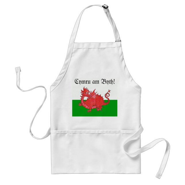 Customisable Cute Welsh Red Dragon Apron (Front)