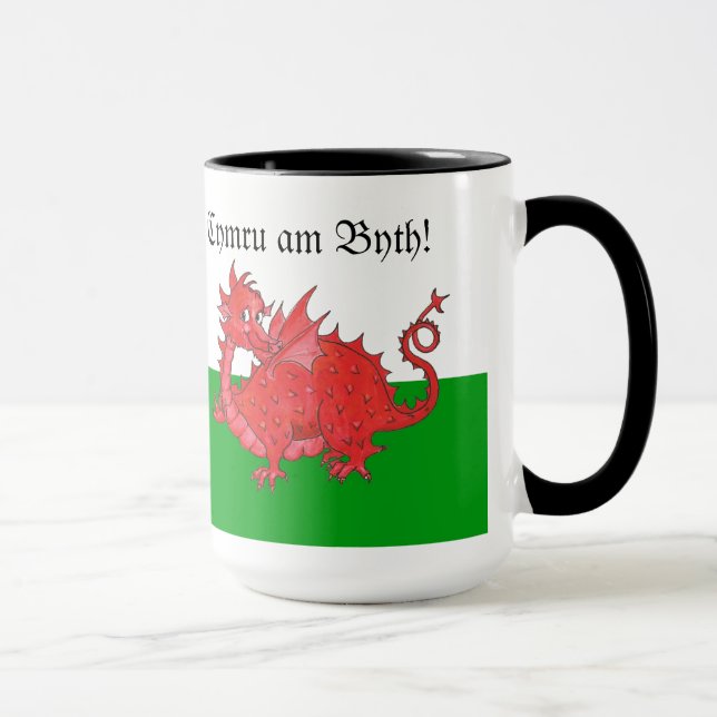 Customisable Cute Welsh Red Dragon Ringer Mug (Right)