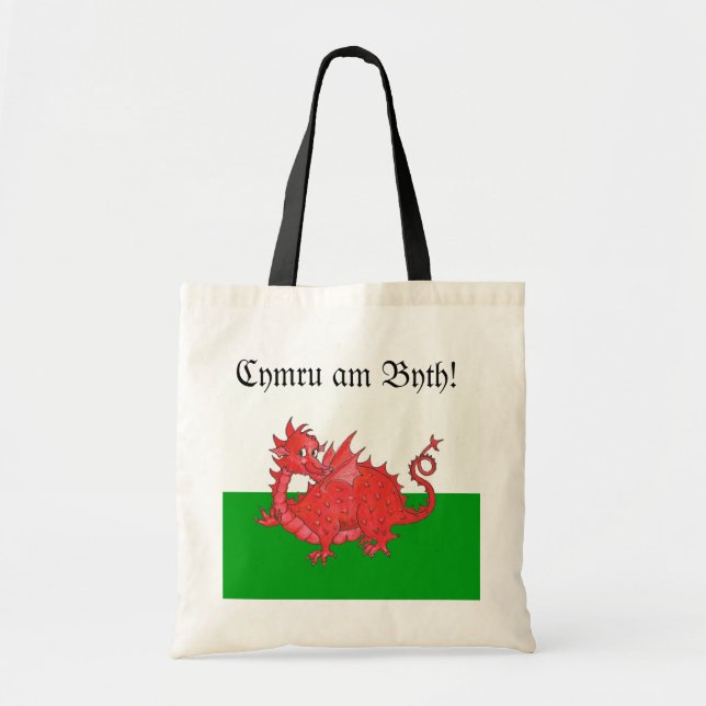 Customisable Cute Welsh Red Dragon Tote Bag (Front)