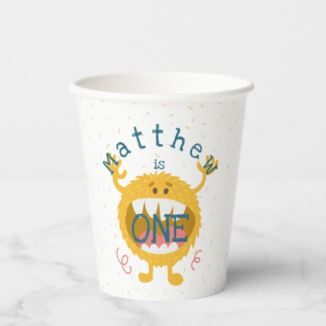 Customisable Cute Yellow Monster Paper Cups (Front)