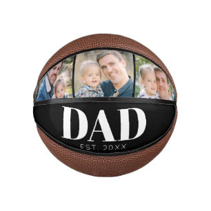 Customisable Dad Established 3 Photo Fathers Day Mini Basketball