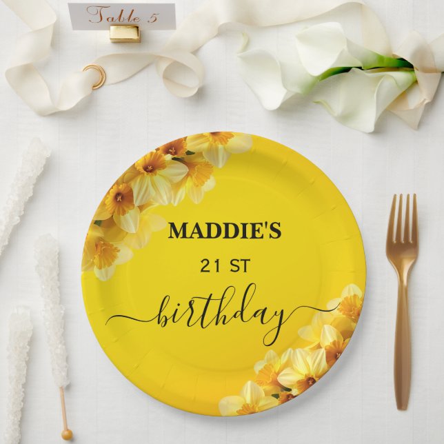 Customisable Daffodil March Birth Flower Birthday Paper Plate (Wedding)