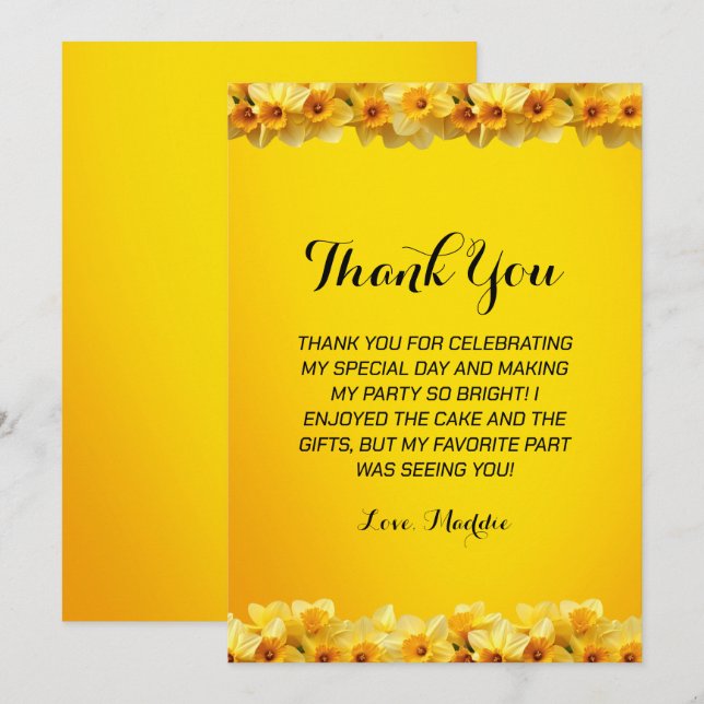 Customisable Daffodil March Birth Flower Birthday Thank You Card (Front/Back)