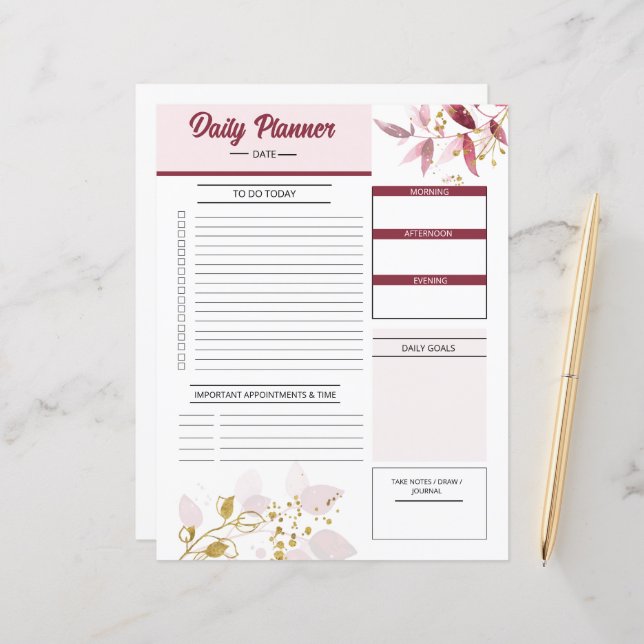 Customisable Daily Planner Template  (Front/Back In Situ)