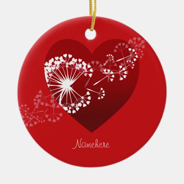 Customisable: Dandelion love heart Ceramic Ornament (Front)