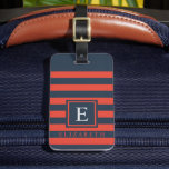 Customisable Dark Blue Black Red Colour Block Styl Luggage Tag<br><div class="desc">Introducing a chic and personalised luggage tag designed for the discerning traveller. This tag boasts a timeless stripes pattern in a carefully selected colour palette, exuding sophistication and style. Crafted from durable materials such as luxurious leather or sturdy fabric, the tag ensures both resilience and aesthetic appeal. The centerpiece of...</div>