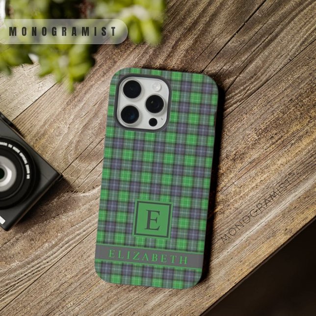 Customisable Dark Navy Blue Green Chequered iPhone Case (Customizable Dark Navy Blue Green Checkered iPhone Case)