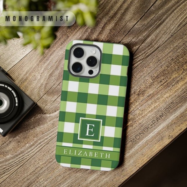 Customisable Dark Olive Green White Chequered  iPhone Case (Customizable Dark Olive Green White Checkered iPhone Case)
