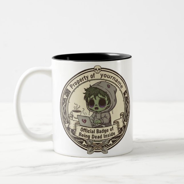 Customisable Dead Inside Badge T-Shirt Two-Tone Coffee Mug (Left)
