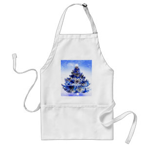 Customisable decorated blue christmas tree standard apron