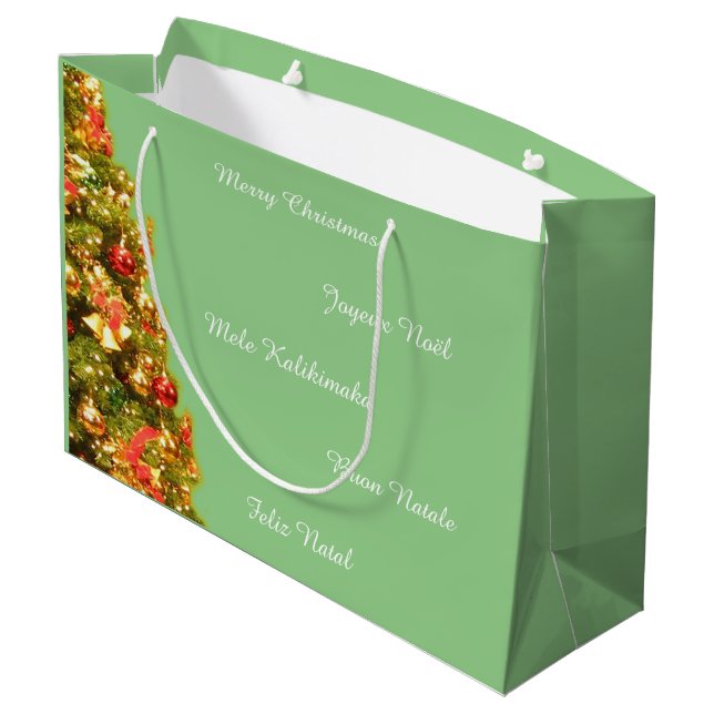 Customisable decorated christmas tree large gift bag (Back Angled)