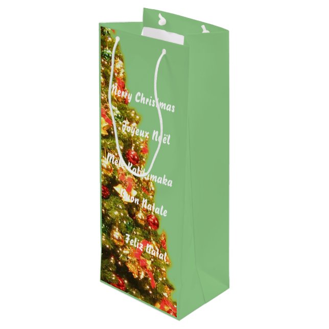 Customisable decorated christmas tree wine gift bag (Back Angled)