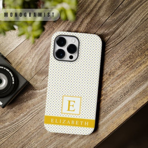 Customisable Deep Saffron Yellow White Polka Dot iPhone 14 Pro Max Case
