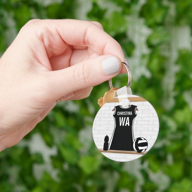 Customisable design netball black and white key ring (Hand)