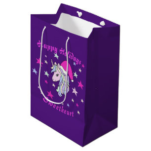 Customisable design of cute unicorn with Santa hat Medium Gift Bag