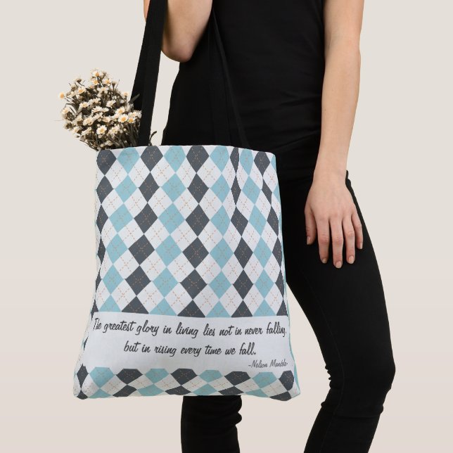 Customisable Diamond Check Plaid Elegant Tote Bag (Close Up)