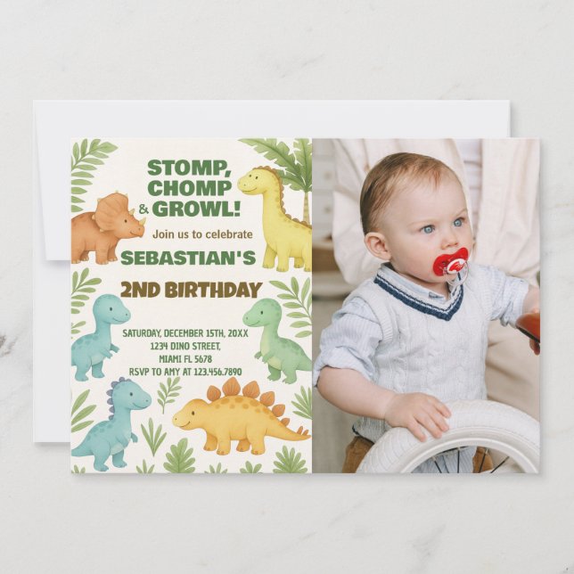 Customisable Dino Party Invite with photo (Front)