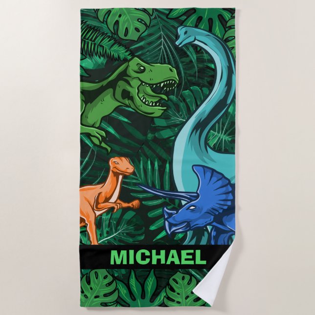 Customisable Dinosaur Kids Dino Jurassic Trex Boy Beach Towel (Front)