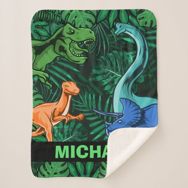  Customisable Dinosaur Kids Dino Jurassic Trex Boy Sherpa Blanket (Front)