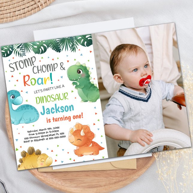 Customisable Dinosaur Party Invitations for Kids (Dinosaur Birthday Invitations with photo)