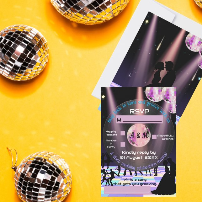 Customisable Disco Wedding RSVP Card (Creator Uploaded)
