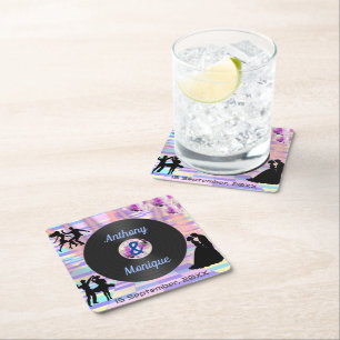 Customisable Disco Wedding Square Paper Coaster