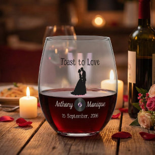 Customisable Disco Wedding Stemless Wine Glass