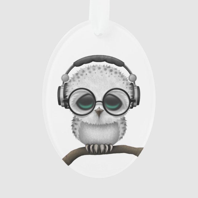 Customisable Dj Owl with Headphones and Glasses Ornament (Back)
