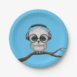 Customisable Dj Owl with Headphones and Glasses Paper Plate