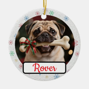 Customisable Dog And Bone Pet Owner's Christmas Ceramic Ornament