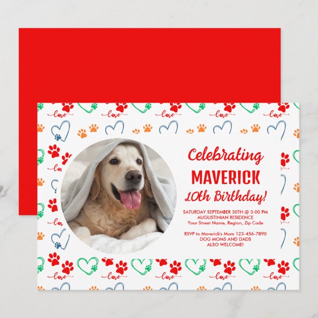 Customisable Dog Birthday Party Invitation (Front/Back)