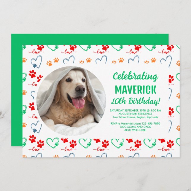 Customisable Dog Birthday Party Invitation (Front/Back)