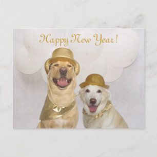 Customisable Dog/Lab Happy New Year Holiday Postcard