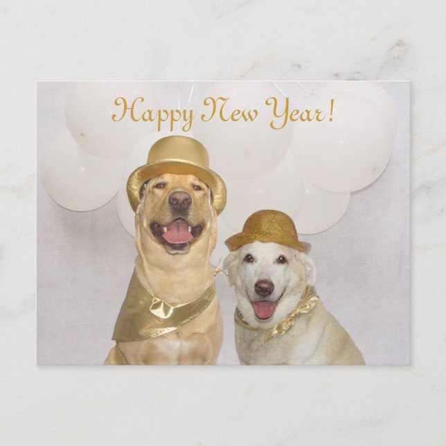 Customisable Dog/Lab Happy New Year Holiday Postcard (Front)