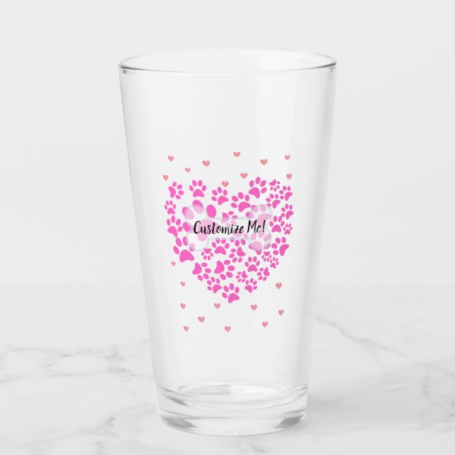 Customisable Dog Paw Heart Pint Glass (Front)