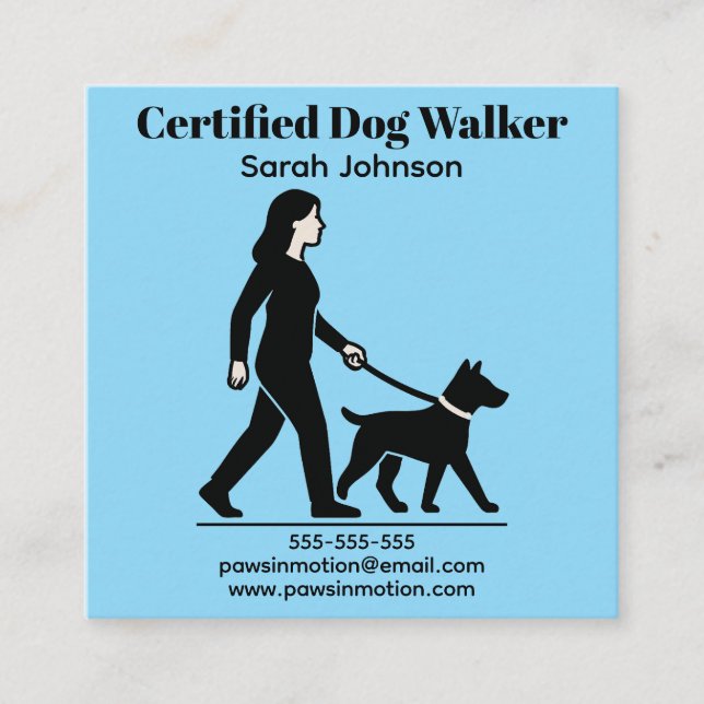 Customisable Dog Walker Minimalist Logo Square Business Card (Front)