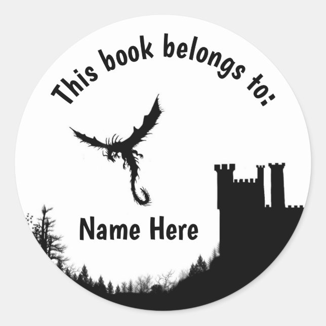 Customisable Dragon & Castle this book belongs to Classic Round Sticker (Front)