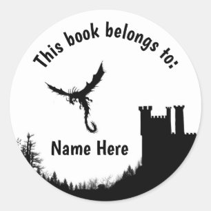 Customisable Dragon & Castle this book belongs to Classic Round Sticker