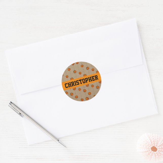 Customisable Dribbling Basketball Pattern Classic Round Sticker (Envelope)