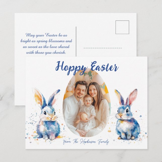 Customisable 🐇Easter Bunny Duo Delight Holiday Postcard (Front/Back)