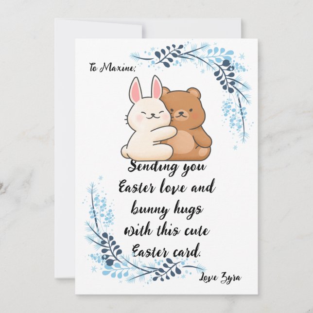 Customisable Easter Bunny Hugs Greeting Card  (Front)