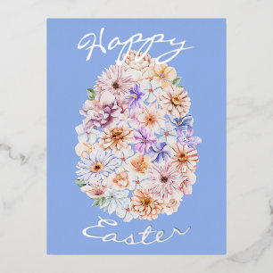 Customisable Easter Florals Blue Foil Postcard