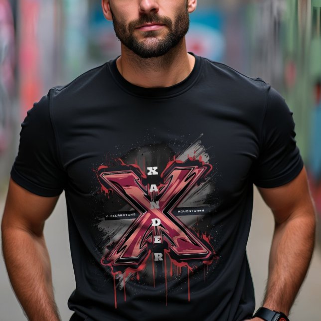 Customisable Edgy Graffiti Monogram Letter "X" T-Shirt (Creator Uploaded)
