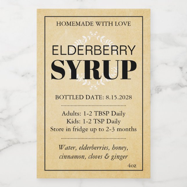 Customisable Elderberry Syrup Label ZEB_04a (Single Label)