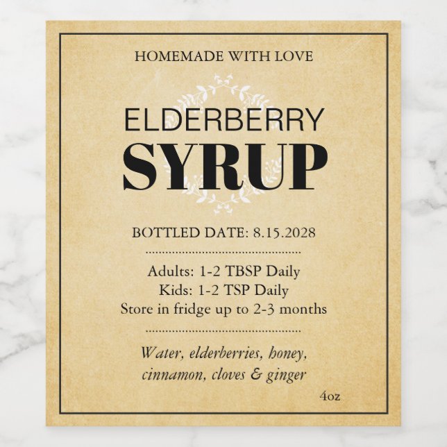 Customisable Elderberry Syrup Label ZEB_04a (Single Label)