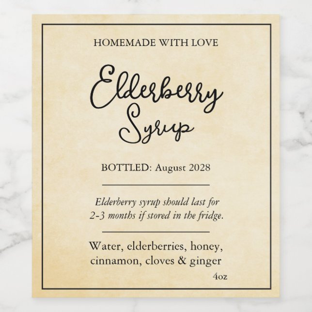 Customisable Elderberry Syrup Label ZEB_05a (Single Label)