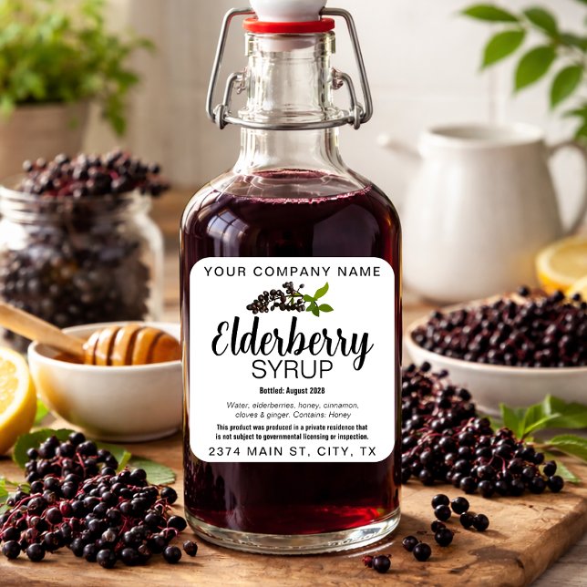 Customisable Elderberry Syrup Square Label EB006sq (Creator Uploaded)